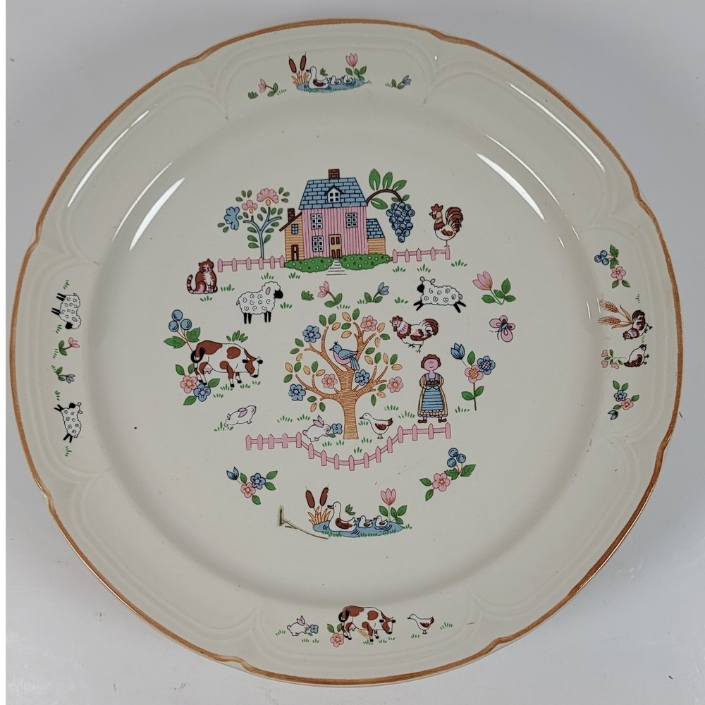 Jamestown China Country Home Dinner Plate 10.5" Folk Art Farm Scene Japan